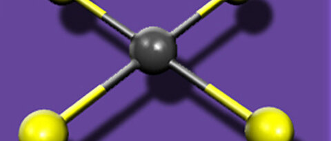 Ein Quecksilberatom in der Mitte, quadratisch um es herum angeordnet vier Fluor-Atome. So sieht die neu gefundene Oxidationsstufe von Quecksilber aus. Bild: Sebastian Riedel