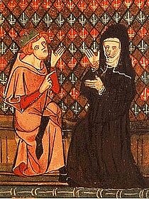 Abaelardus und Heloïse in einer Handschrift des Roman de la Rose, Chantilly, musée Condé (14. Jh.)